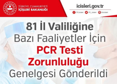 İÇİŞLERİ BAKANLIĞINDAN VALİLİKLERE PCR TESTİ ZORUNLULUĞU GENELGESİ GÖNDERİLDİ