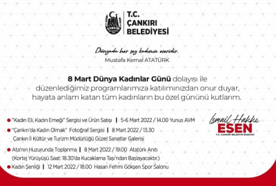 ÇANKIRI BELEDİYESİ'NDEN 8 MART İÇİN 8 GÜNDE 8 ETKİNLİK