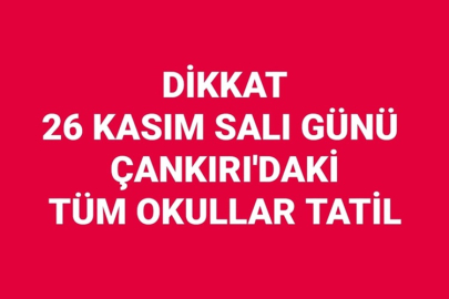 DİKKAT!!!  26 KASIM SALI GÜNÜ ÇANKIRI'DAKİ TÜM OKULLAR TATİL