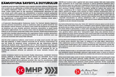 MHP ÇANKIRI İL BAŞKANLIĞI'NDAN FESTİVAL ELEŞTİRİLERİNE SERT YANIT